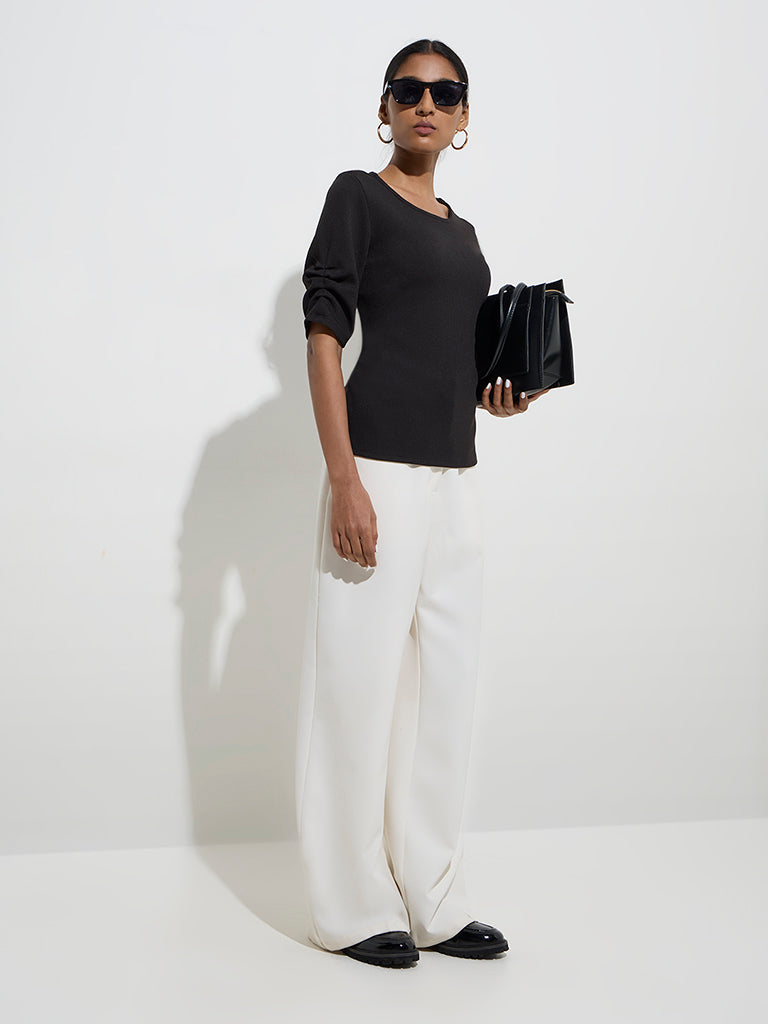 Wardrobe Black Self-Striped Top - Image 3