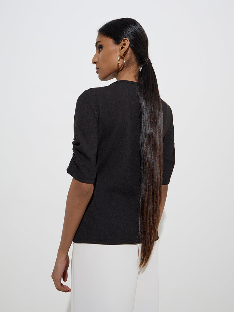 Wardrobe Black Self-Striped Top - Image 4