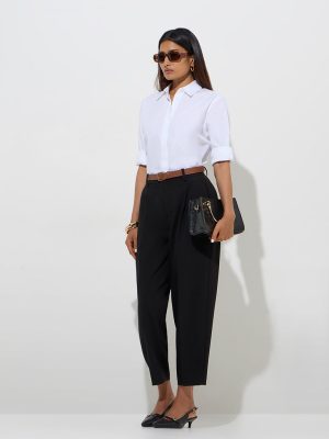 Wardrobe Black Solid High-Rise Trousers