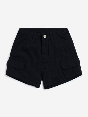 Y&F Kids Black High-Rise Cotton Shorts