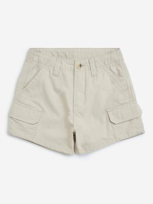 Y&F Kids Beige High-Rise Cotton Shorts