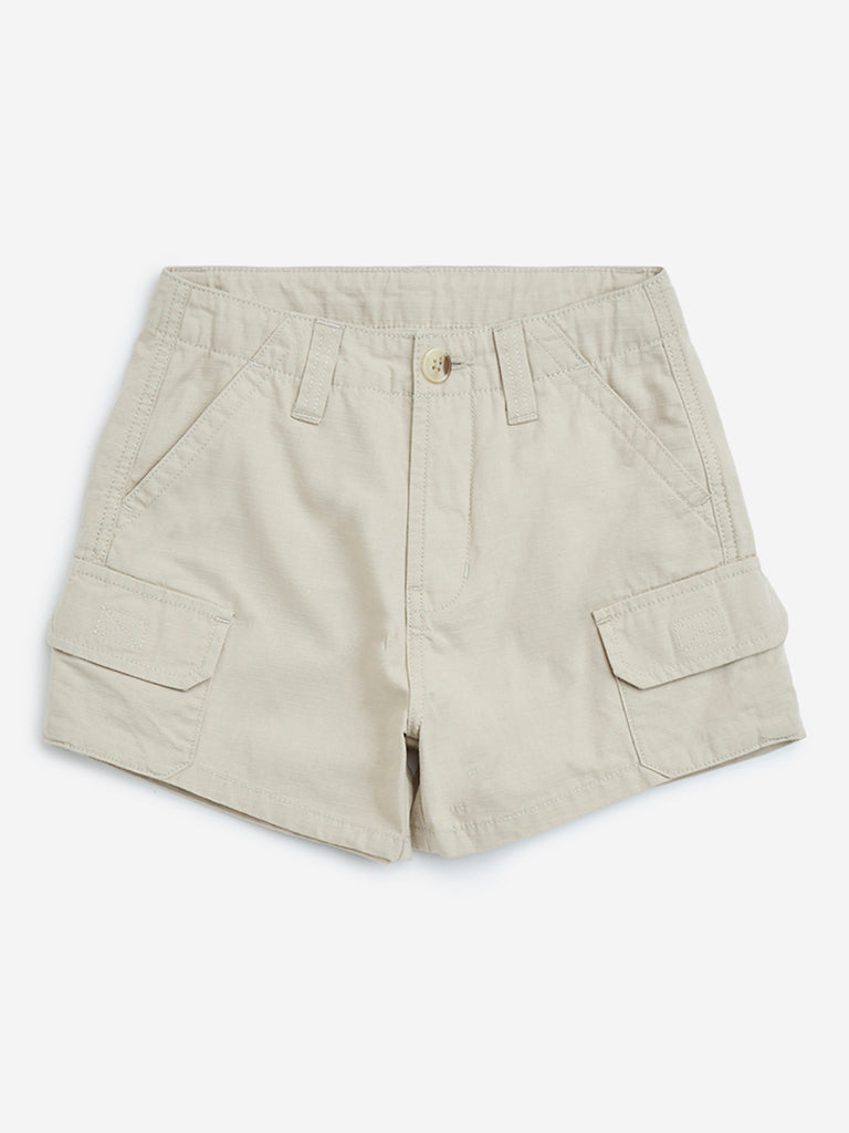 Y&F Kids Beige High-Rise Cotton Shorts