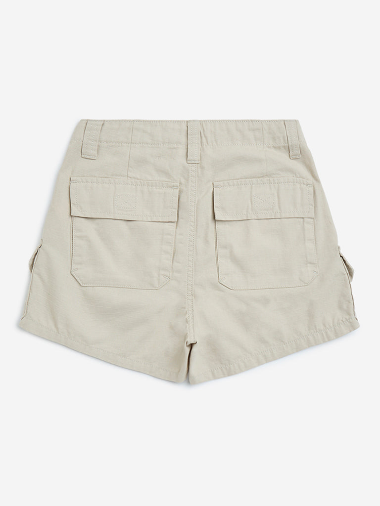 Y&F Kids Beige High-Rise Cotton Shorts - Image 3