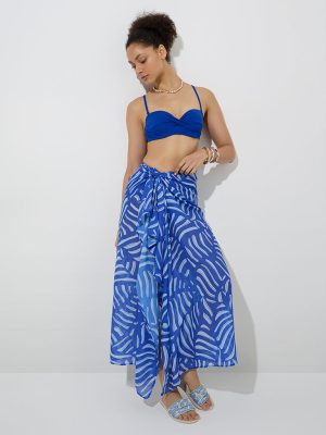 Wunderlove Blue Printed Beach Sarong in a Bag