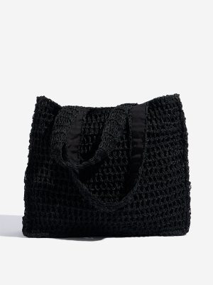 Wunderlove Black Crochet-Detailed Tote Bag