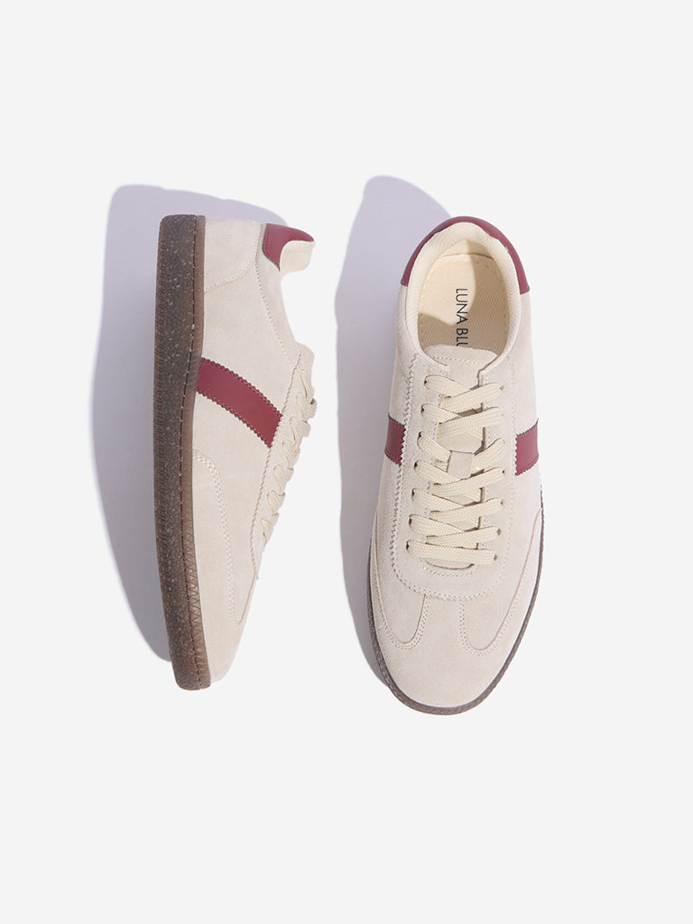 LUNA BLU Beige Suede Lace-Up Sneakers - Image 3