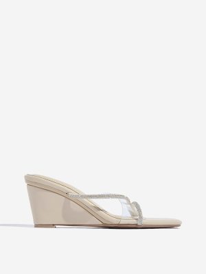 LUNA BLU Ivory Diamante Embellished Wedge Sandals