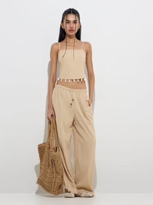 Nuon Beige Shell-Detailed Textured Top