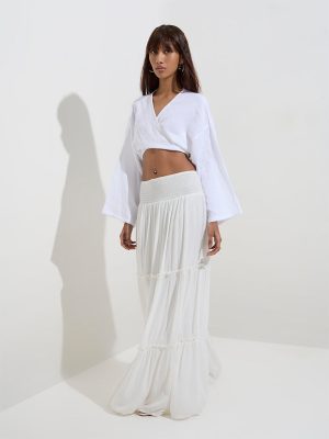 Nuon White Solid Cotton Crop Top