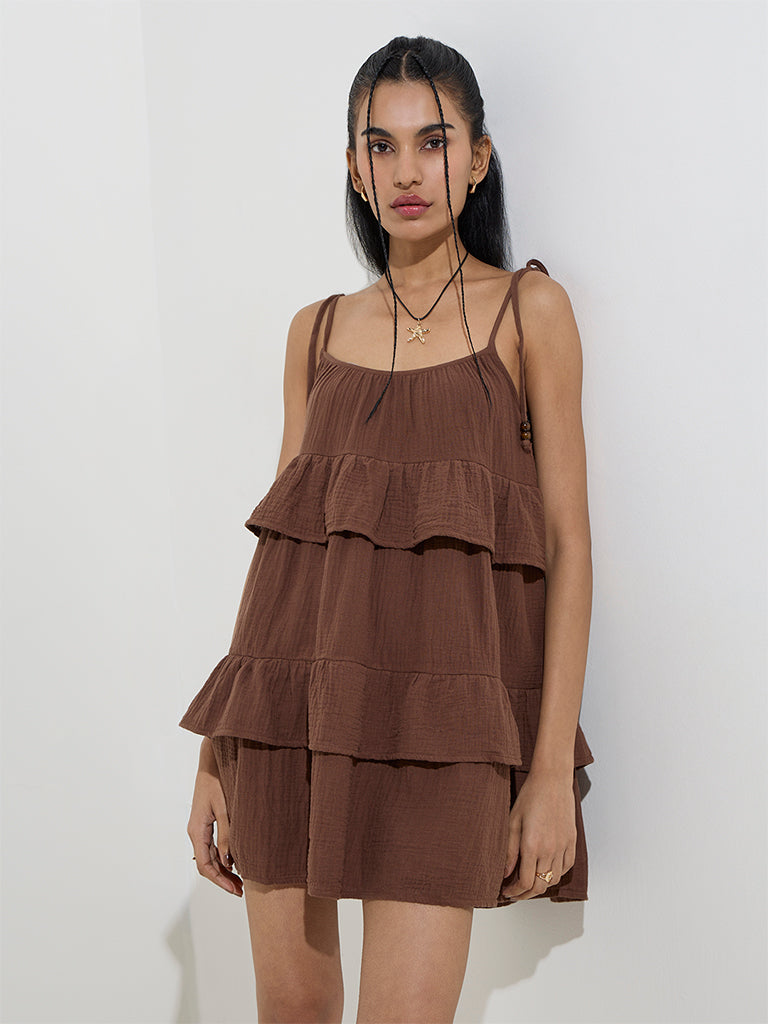 Nuon Brown Ruffle-Detailed A-Line Dress - Image 2