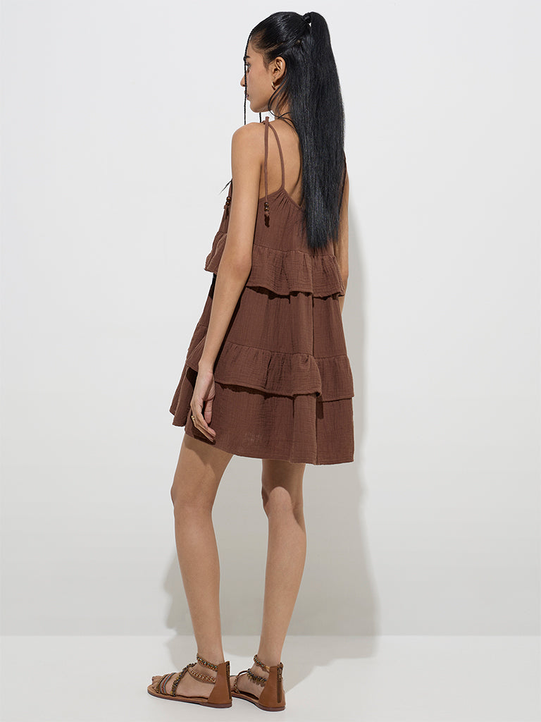 Nuon Brown Ruffle-Detailed A-Line Dress - Image 4