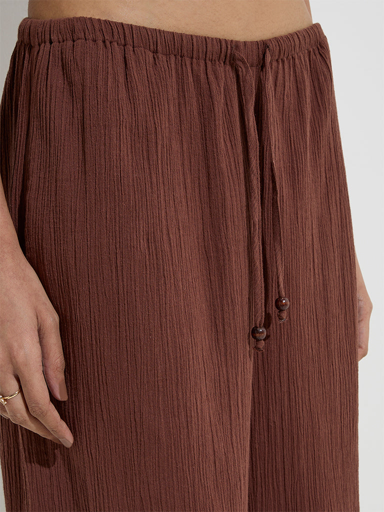 Nuon Beige Crinkle-Textured Mid-Rise Pants - Image 3