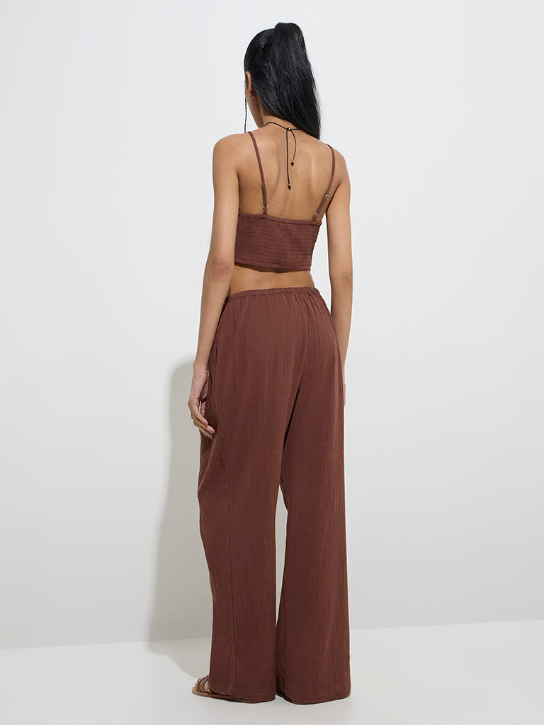 Nuon Beige Crinkle-Textured Mid-Rise Pants - Image 4