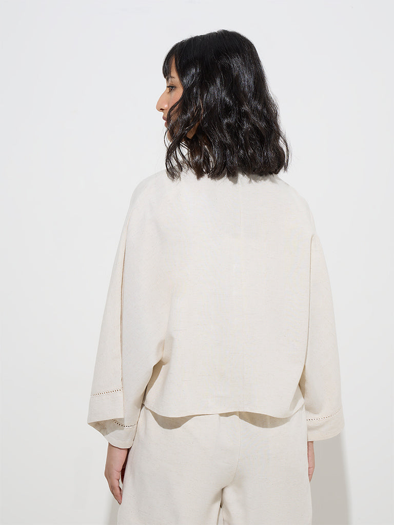 LOV Off-White Knot-Detailed Linen-Blend Blouse - Image 4