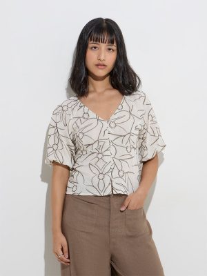 LOV Off-White Floral Pattern Top