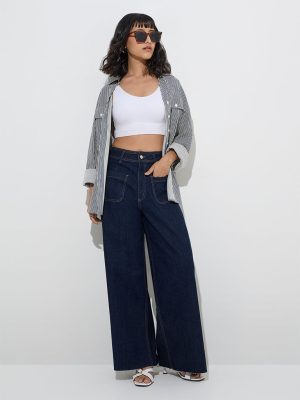 LOV Dark Blue Wide-Leg High-Rise Jeans