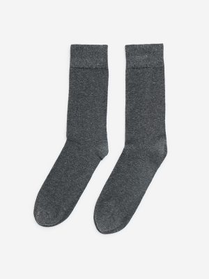 WES Lounge Grey Solid Full-Length Cotton-Blend Socks