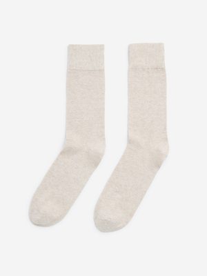 WES Lounge Beige Solid Full-Length Cotton-Blend Socks