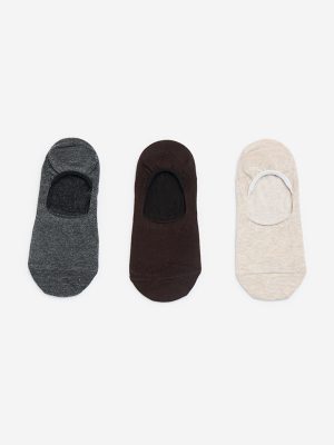 WES Lounge Brown No-Show Cotton-Blend Socks - Pack of 3