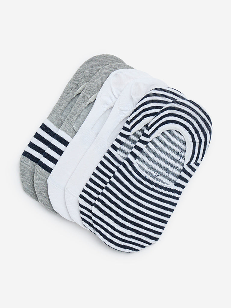 WES Lounge White No-Show Cotton-Blend Socks - Pack of 3 - Image 2