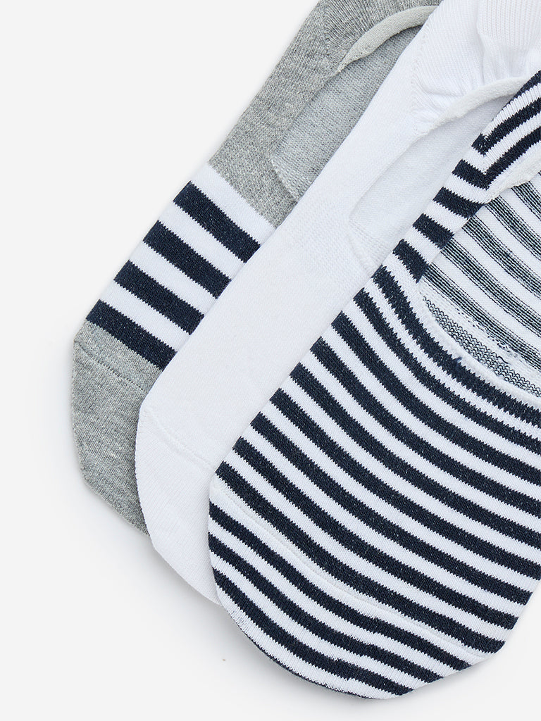 WES Lounge White No-Show Cotton-Blend Socks - Pack of 3 - Image 3