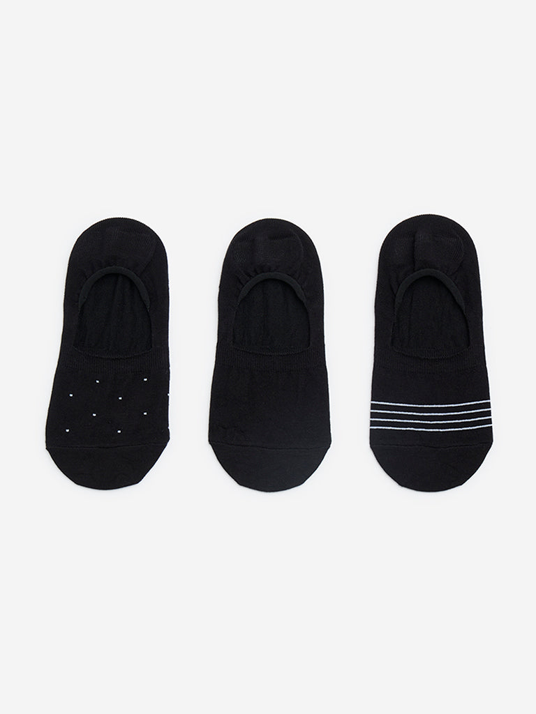 WES Lounge Black No-Show Cotton-Blend Socks - Pack of 3