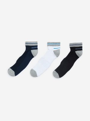 WES Lounge Grey Cotton-Blend Trainer Socks - Pack of 3
