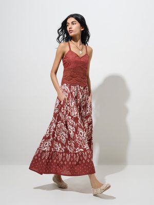 Bombay Paisley Rust Ikat Printed High-Rise Skirt