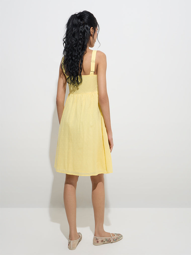 Bombay Paisley Yellow Embroidered Cotton A-Line Dress - Image 4