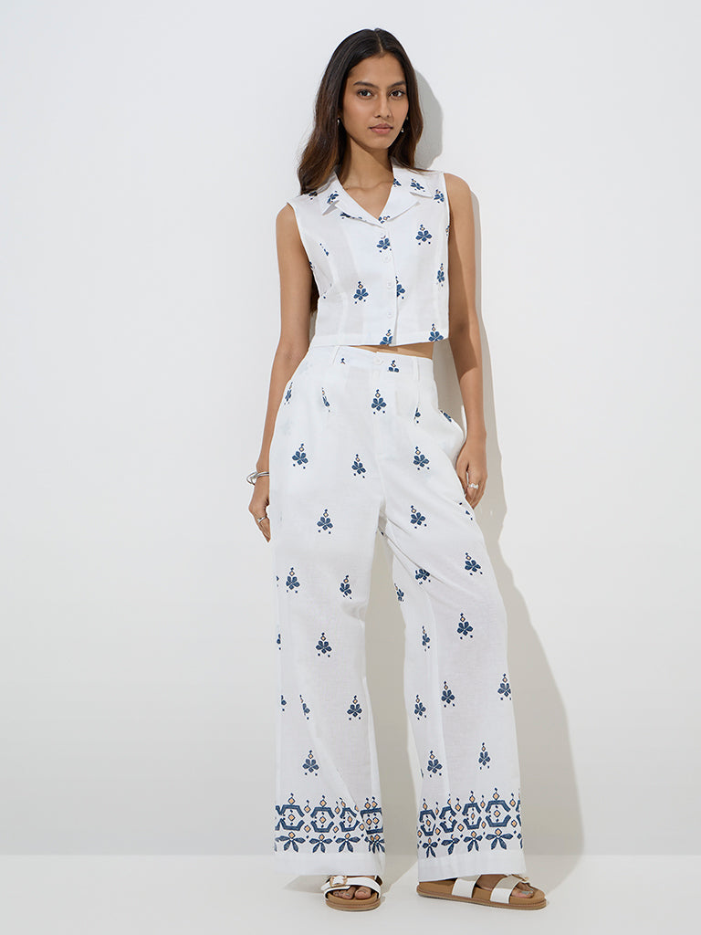 Bombay Paisley Ivory Floral Design Cotton-Blend Crop Shirt - Image 2