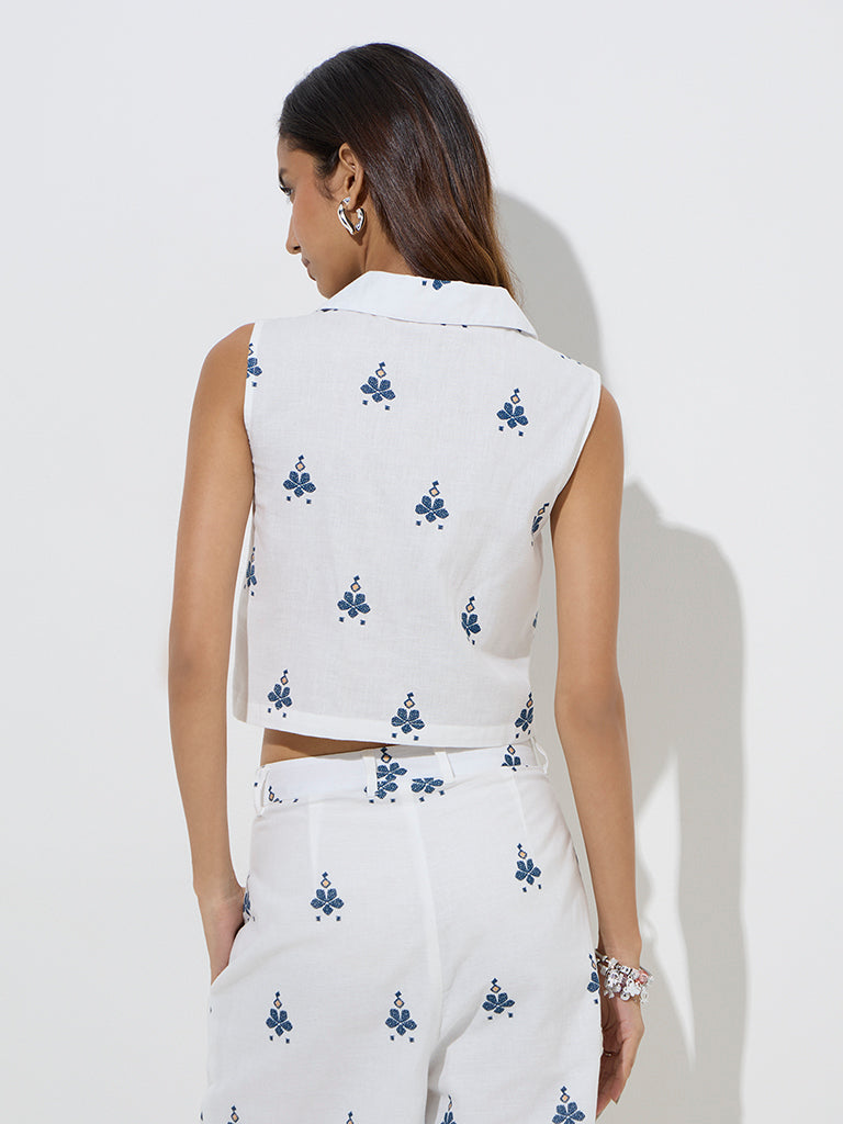 Bombay Paisley Ivory Floral Design Cotton-Blend Crop Shirt - Image 4