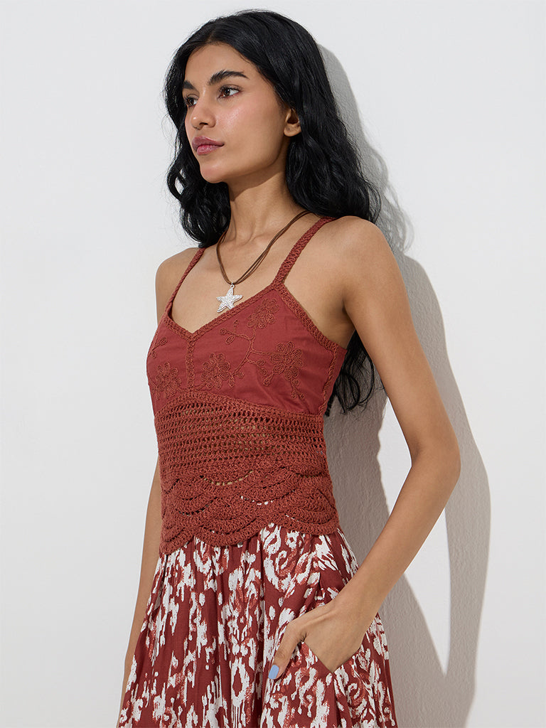 Bombay Paisley Rust Crochet-Knitted Cotton Top - Image 2