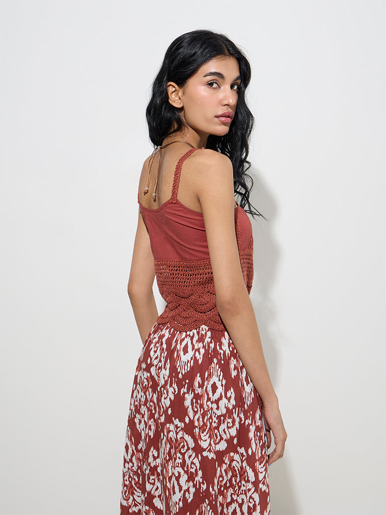 Bombay Paisley Rust Crochet-Knitted Cotton Top - Image 4