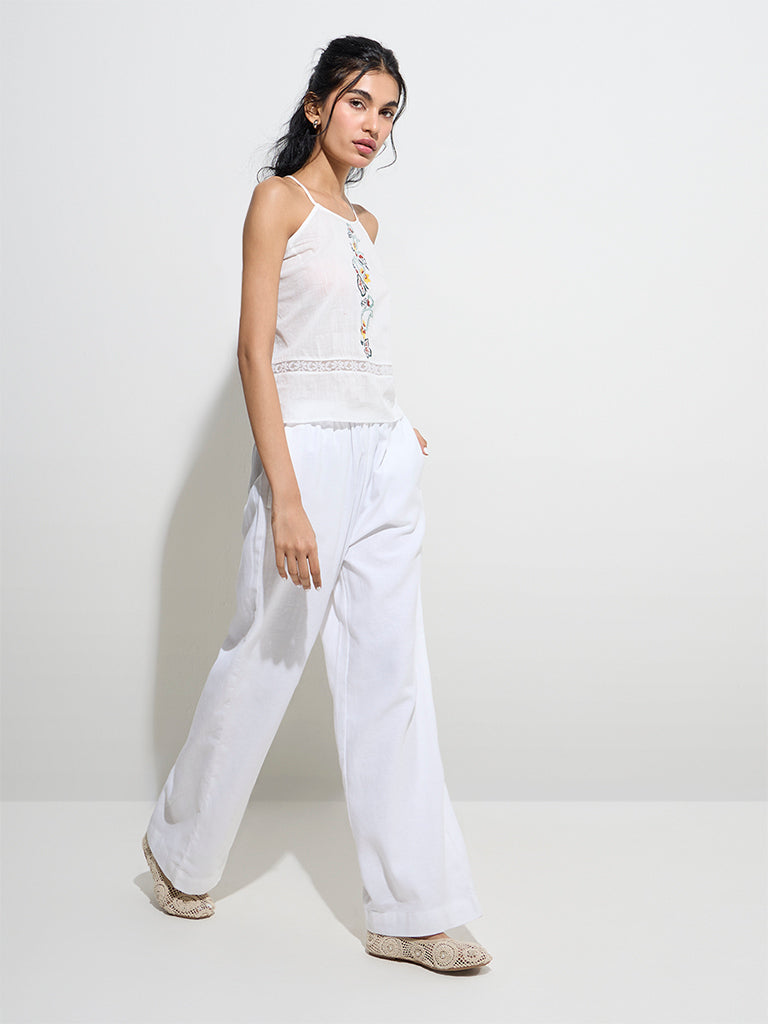 Bombay Paisley White Floral Embroidered Cotton Top - Image 2