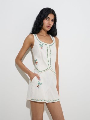 Bombay Paisley White Cotton-Blend Waistcoat-Style Top