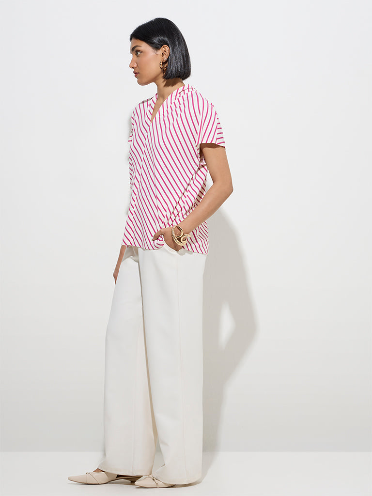 Wardrobe Fuchsia Stripe Printed Top