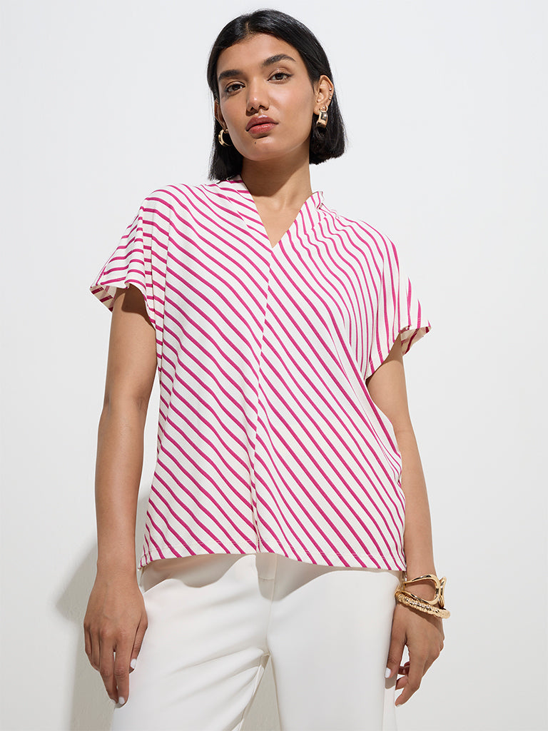 Wardrobe Fuchsia Stripe Printed Top - Image 2