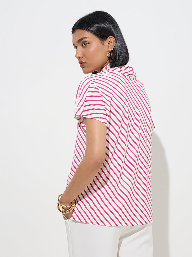 Wardrobe Fuchsia Stripe Printed Top - Image 4
