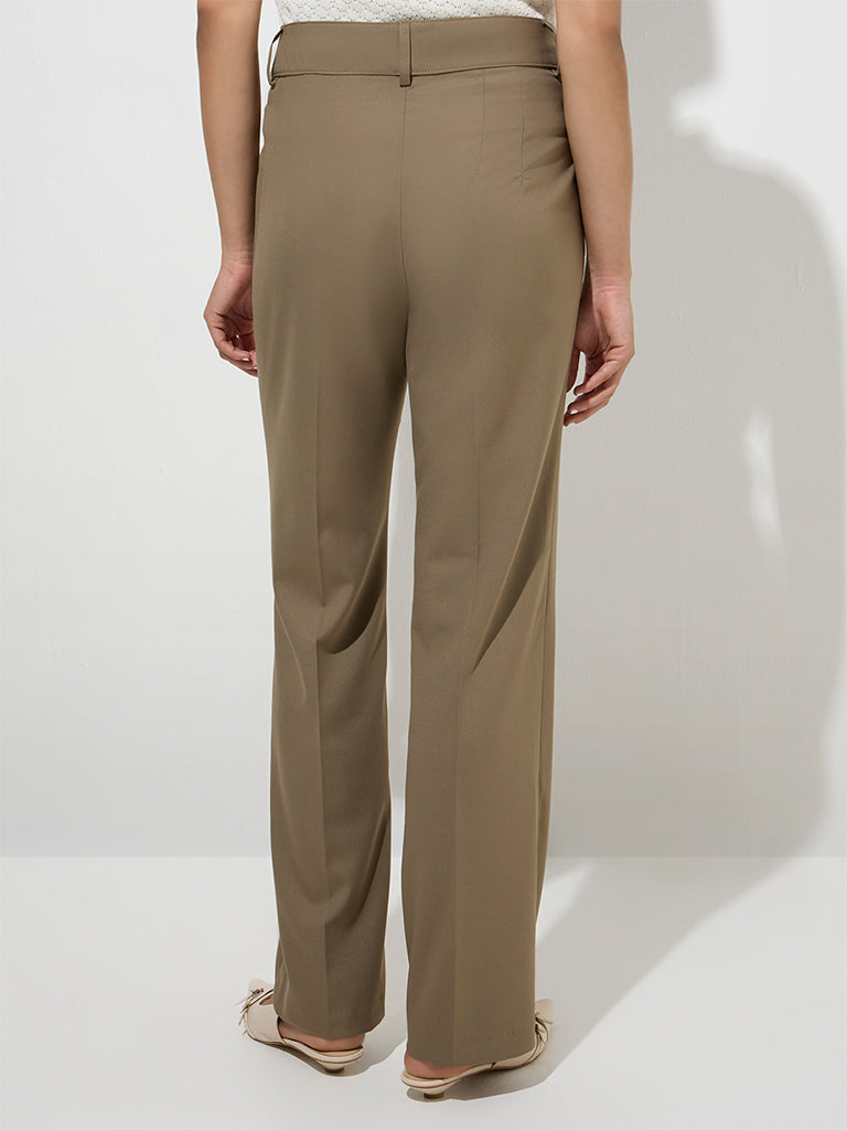 Wardrobe Khaki Solid High-Rise Trousers - Image 4