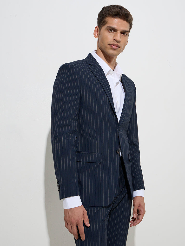 WES Formals Navy Pinstriped Slim-Fit Blazer - Image 2
