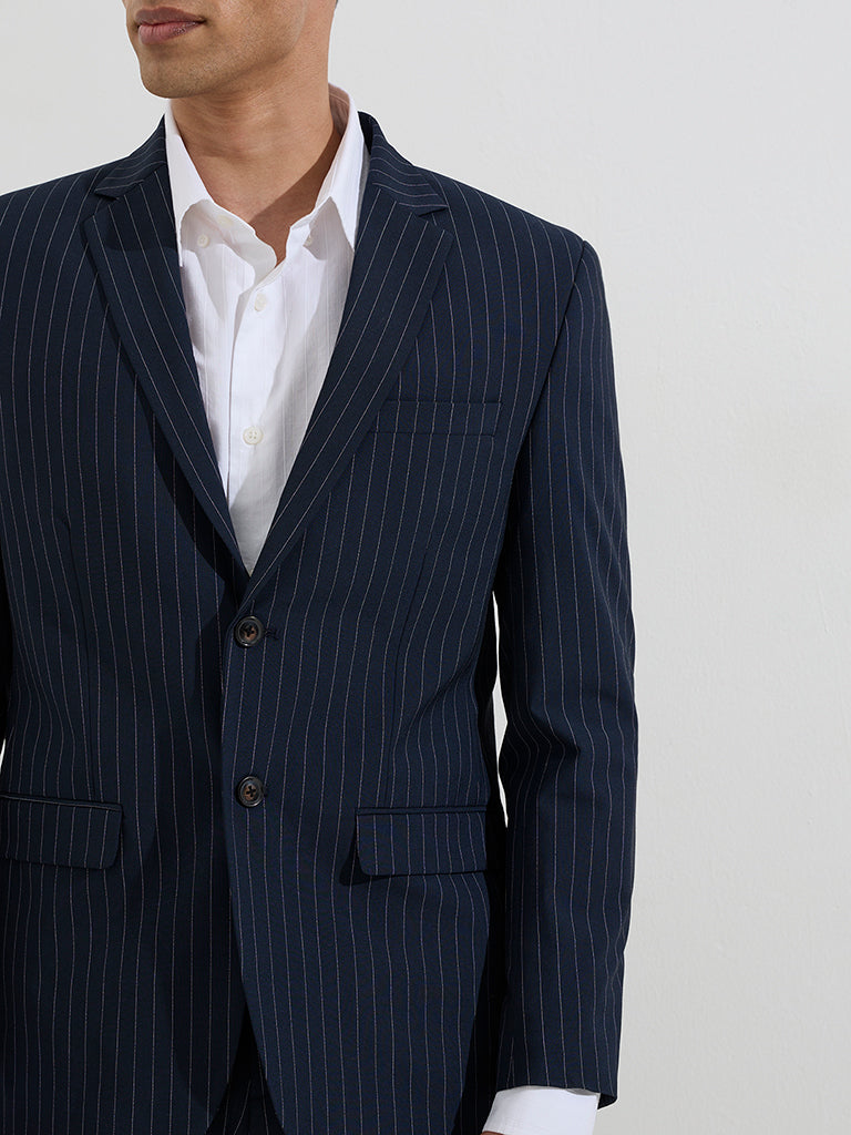WES Formals Navy Pinstriped Slim-Fit Blazer - Image 3