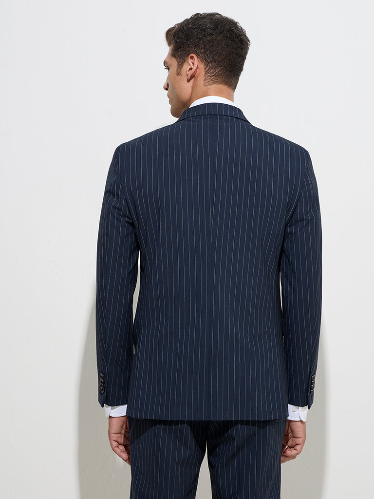 WES Formals Navy Pinstriped Slim-Fit Blazer - Image 4