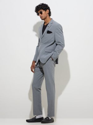 WES Formals Grey Pinstripe Slim-Fit Blazer