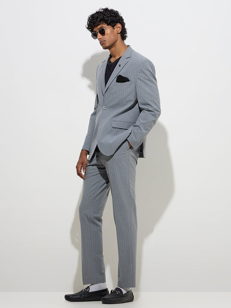 WES Formals Grey Pinstripe Slim-Fit Blazer