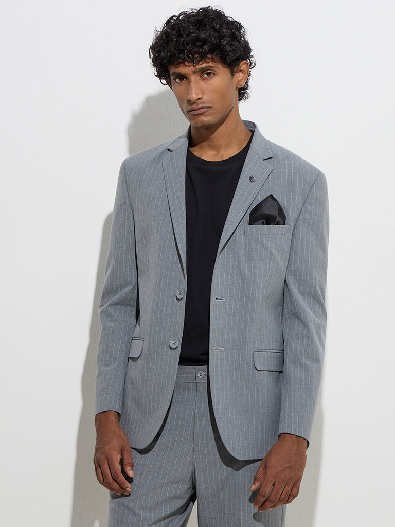 WES Formals Grey Pinstripe Slim-Fit Blazer - Image 2