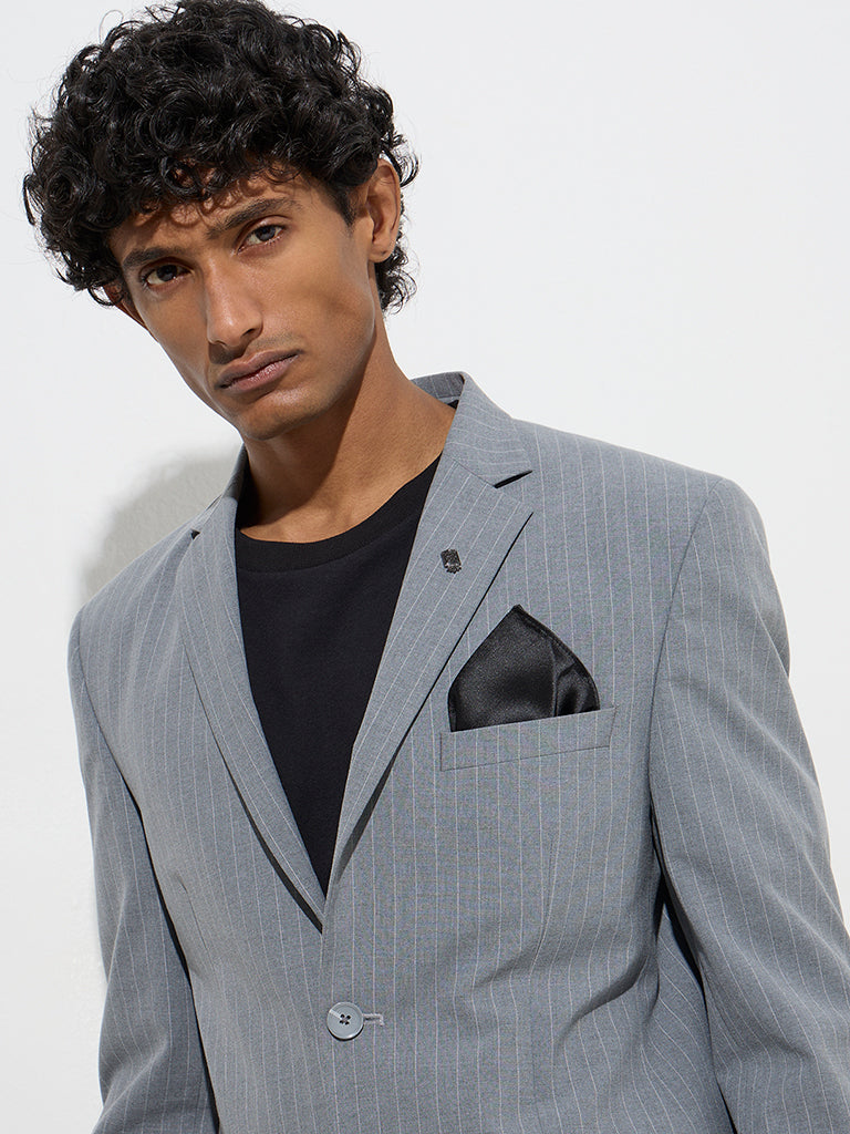 WES Formals Grey Pinstripe Slim-Fit Blazer - Image 3