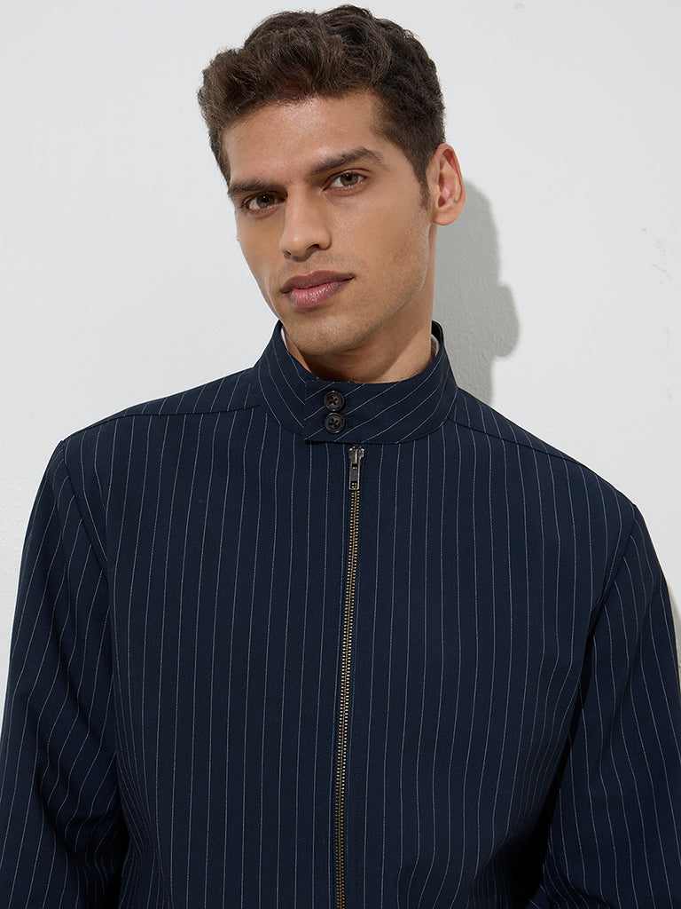 WES Formals Navy Pinstriped Slim-Fit Jacket - Image 3