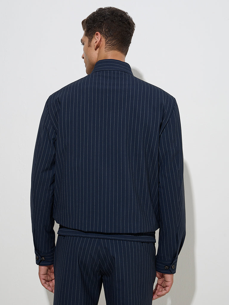 WES Formals Navy Pinstriped Slim-Fit Jacket - Image 4
