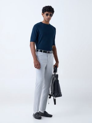 WES Formals Grey Relaxed-Fit Mid-Rise Trousers