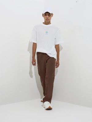 Nuon Brown Relaxed-Fit Mid-Rise Cotton Pants